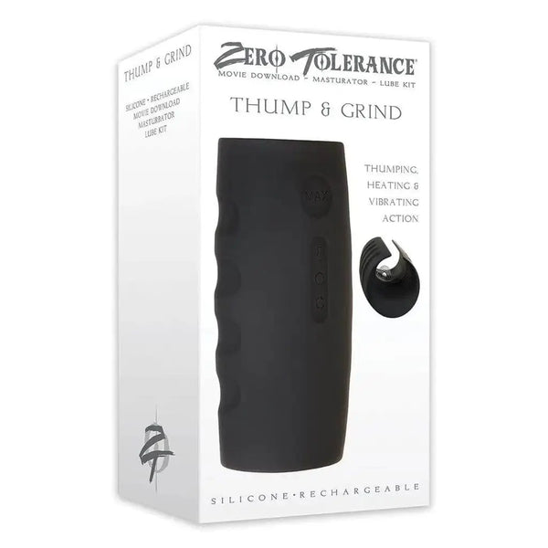 Zero Tolerance Thump & Grind black silicone rechargeable stroker in retail box