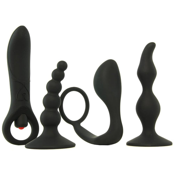 Zero Tolerance Intro to Prostate Kit four-piece black silicone anal toy set laid flat