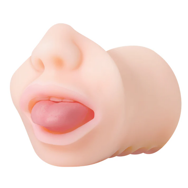 Zero Tolerance Real Mouth Stroker in skin-tone silicone, front hero view with realistic lips and tongue