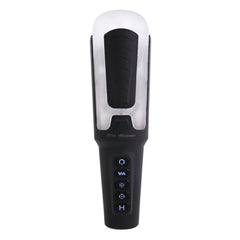 Zero Tolerance Squeeze Play male stroker, front view, black and clear body with blue LED controls