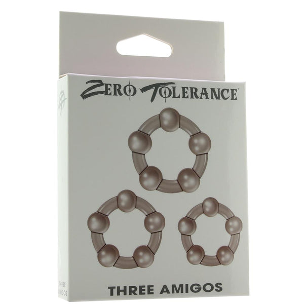 Zero Tolerance Three Amigos beaded cock ring set of 3 in smoke-toned retail box packaging