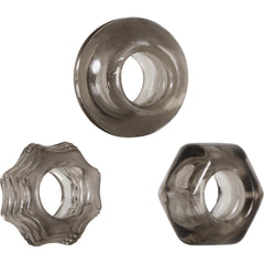 Zero Tolerance Triple Thick cock rings set of three in smoky translucent TPE, varied shapes