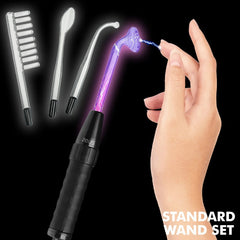 Zeus Twilight Violet Wand Standard Set with black handle and three glass attachments sparking purple